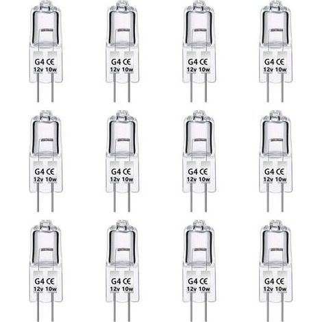 Paquet de 12 Ampoules Halognes G4 12V 10W, Intensité Variable, Blanc Chaud 2700K, 140LM, Lampe Halogène Basse Tension G4, Capsule Transparente, Pour Lustre, Placards, Plafonniers
