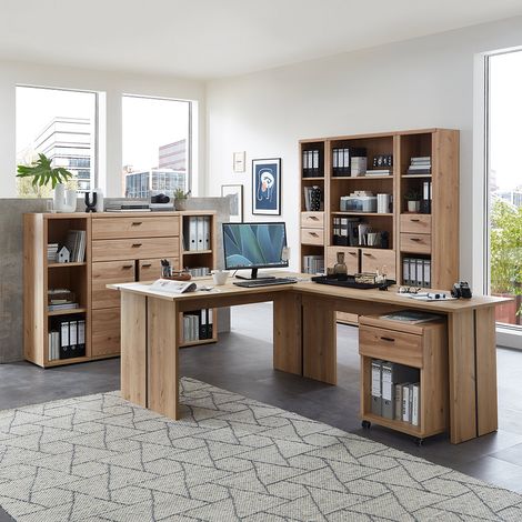 Büromöbel Set 8-teilig SARINA-36 mit Winkelschreibtisch in Altesche teilmassiv (1/5)