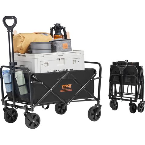 VEVOR Carrello a mano, carrello da spiaggia con ruote da 5 pollici per tutti i terreni, carrello pieghevole robusto con capacita di carico di 100 kg e portabicchieri, carrello sportivo