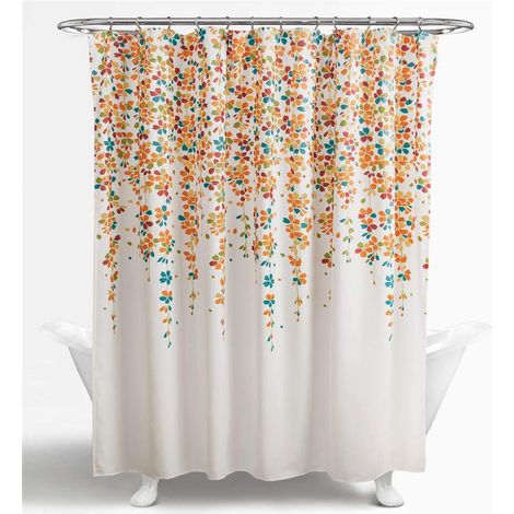 Rideau de Douche Fleur Turquoise/Mandarine 183 x 183 cm (1/4)