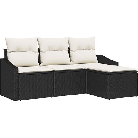 Sofa Set with Cushion 4 pcs Black and Cream Poly Rattan vidaXL