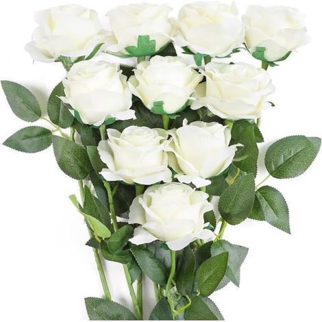 Rose Artificielle Fleurs De Soie Bouquet Home Office Arrangements De Mariage Blanc (10 PCS) (1/5)
