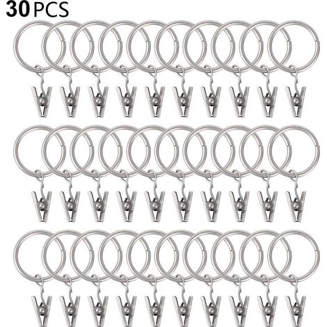 Set of 30 silver metal curtain rings – 3.5 mm eyelets – Removable clips for quick installation – Corrosion resistant (1/5)