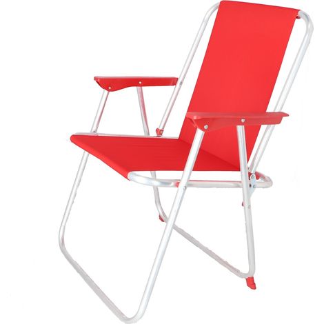 WELL HOME MOBILIARIO & DECORACIÓN Silla playa metálica plegable de color rojo, 44x44x74 cm