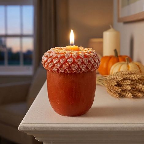Autumnal Flickering Light Up Wax Acorn Candle (1/2)