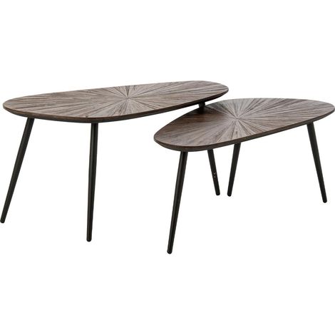 Lot de 2 Tables Basses en Bois "Ray" 84cm Marron (1/4)