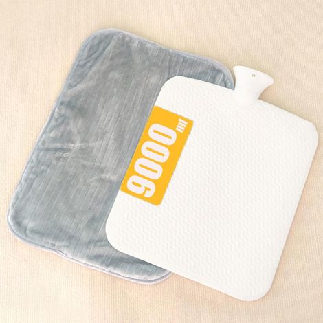 2 pièces winterbeauy bouillotte XXXXL 9000ml avec housse, grise en flanelle douce, bouillotte chauffante (1/3)