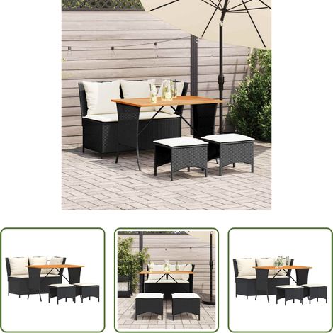 vidaXL Gartensessel - 4-tlg. Garten-Essgruppe mit Kissen Schwarz Poly Rattan (1/5)