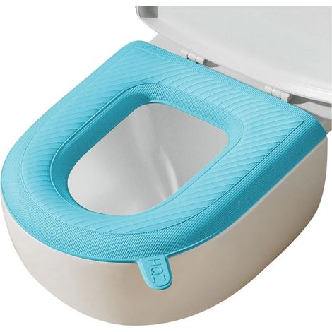 Abattant de toilette universel avec poignée, imperméable, en matière EVA, couleur bleue, résistant et facile à nettoyer pour salle de bain (1/5)