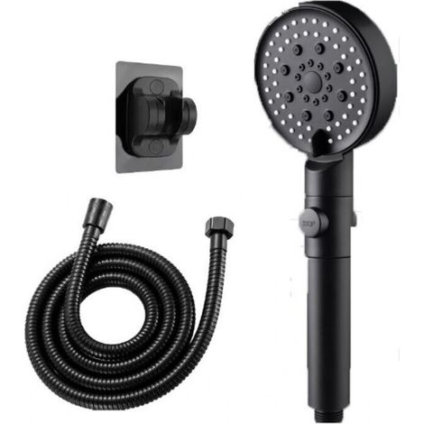 (Noir) Pomme de Douche Haute Pression, Douchette Amovible Tête de Douche D'eau à 6 Modes, Shower Head avec Tuyau 1,5m et Support