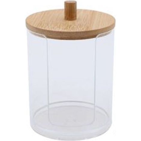 Cleafe - Contenitore Porta Dischetti Struccanti Trasparente Con Coperchio In Legno 7.1x10.3cm 10822 - (1/5)