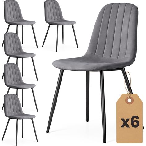 Lot de 6 Chaises en velours matelassées LUMO Graphite Foncé pieds noirs (1/5)