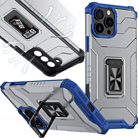 Crystal Ring Case – gepanzerte Hybrid-Schutzhülle mit Magnethalterung für iPhone 13 Pro Max, blau (1/5)