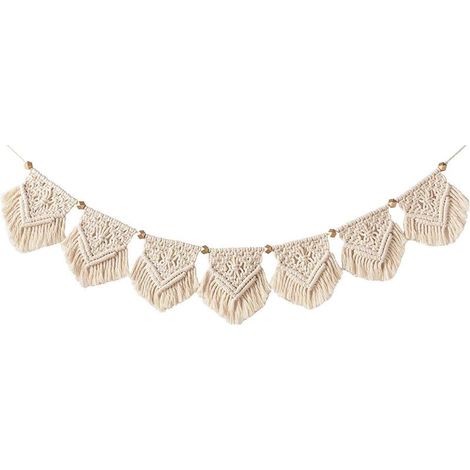 Tapisserie murale en macramé Mkouo, guirlande à franges, décoration murale en coton tissé pour salon, chambre, mariage, fête, 19 cm (1/5)