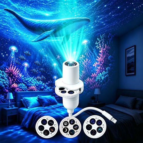 Veilleuse projecteur d'étoiles océan et Voie lactée avec col de cygne flexible, orientable à 360°, 15 motifs de projection pour la chambre et la voiture, éclairage d'ambiance LED pour le sommeil et la (1/5)