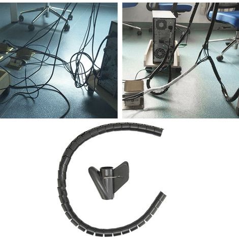 Gaine de Câble Enroulée avec Clip, Tube de Gestion des Fils Ouvert 10m Noir Diamètre 16mm (1/5)