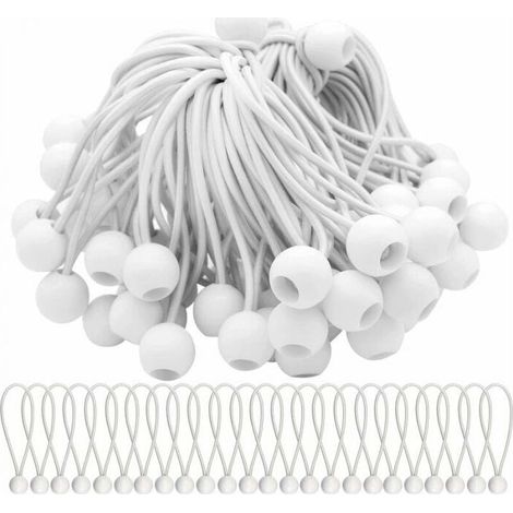 Pack of 50 Elastic Bungee Cords with Balls Elastic Bungee Cords Elastic Balls for Marquees, Tents, Banners and Tarpaulins, 15cm (1/5)