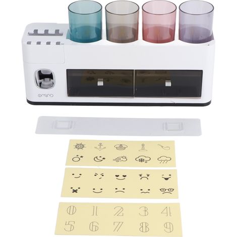 Magnetischer, an der Wand montierter Zahnbürstenhalter mit 4 Bechern und Zahnpastatube, umgekehrtes und transparentes Design. (1/5)
