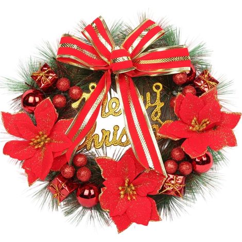 Guirlande De Noël Artificielle - 30 Cm - Avec Nœud Décoratif Rouge - Pour Porte Mur Fenêtre Intérieur Extérieur - 1 Pièce (1/5)
