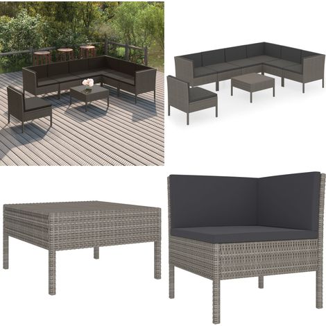 Salon de jardin 8 pcs avec coussins résine tressée gris - Salon De Jardin - Mobilier De Jardin - Set De Jardin - Meubles D'extérieur - Résine Tressée - Home & Living