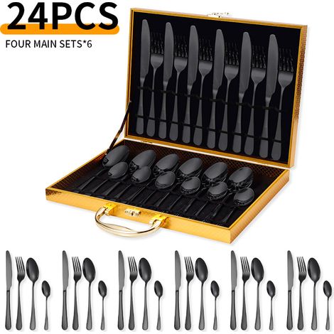 Service de 24 couverts en acier inoxydable – pour 6 personnes – avec coffret – acier inoxydable – noir (1/5)