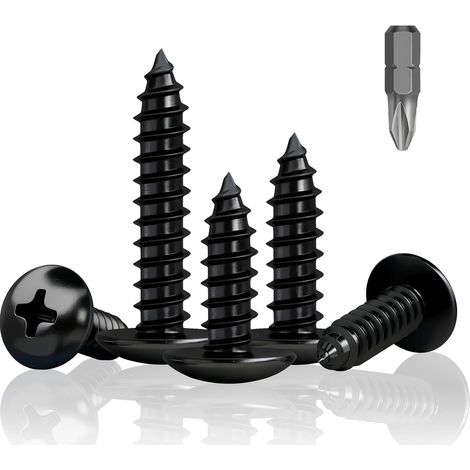 Lot de 170 vis noires pour panneaux acoustiques, vis bois M4 x 30 mm à tête plate, vis pour bois, vis pour tôles noires zinguées, avec foret (1/5)