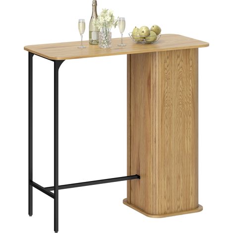 Table haute Mange Debout 3 étagères rangement pieds métal 112x50x106cm Bois naturel