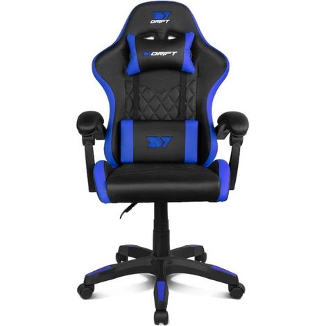 Drift Gaming DR35 - Silla Profesional, Polipiel, Reposabrazos Acolchados, Pistón Clase 3, Base Nylon Reforzada, Asiento basculante, Altura Regulable, Cojín Lumbar/Cervical, Negro/Azul