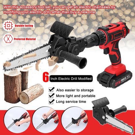 6-inch electric drill converted into a chainsaw tool kit, chainsaw accessories, practical modification kit for wood cutting. (1/5)