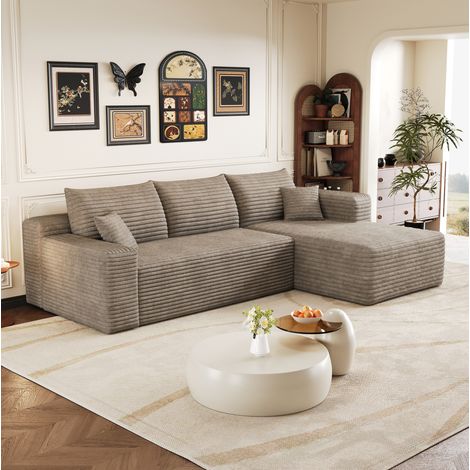 Sofa rinconera 241 cm color camel en tejido efecto pana, modular sin montaje (1/5)