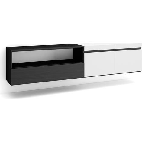 Skraut Home - Mueble TV, Televisión, Muebles de salón, almacenaje, 200x45x35cm, Para TV hasta 80", Colgado, Suspendido, Estilo Moderno, Blanco y negro (1/5)