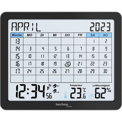 [NEUWERTIG] B-Ware Techno Line Wt2600 Funk Kalender Schwarz Alarmzeiten 2 Uhren Tischuhren Tablet