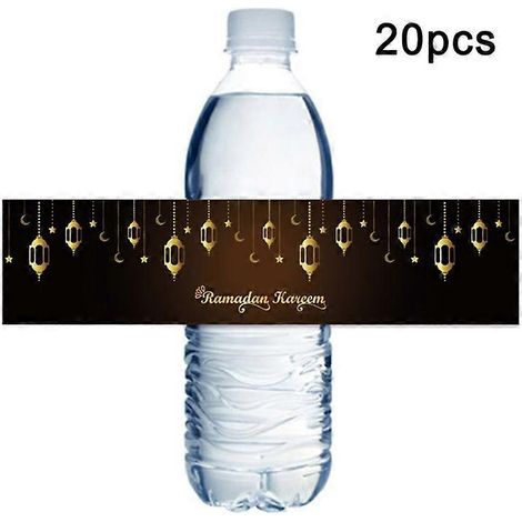 1. 20 selbstklebende Etiketten „Eid Mubarak“ für Flaschen, Dekoration für Ramadan Kareem, Party- und Eventzubehör, Wasserflaschenhüllen – 20er-Pack. (128 Zeichen)