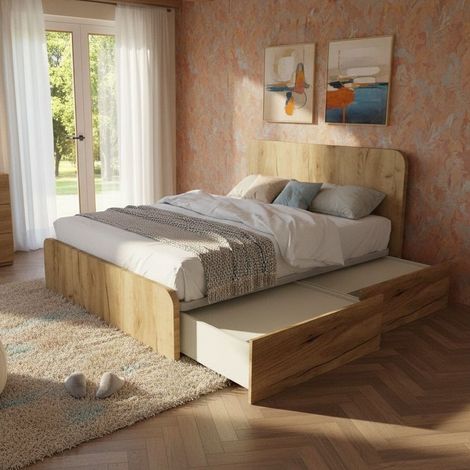 Letto matrimoniale 160x200 con cassettoni - Design italiano e montaggio facile - Quercia