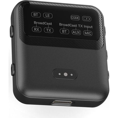 5.4 Trasmettitore-ricevitore audio, 1 trasmettitore per lo streaming su 100 dispositivi riceventi, adattatore audio a clip, AAC/AptX-AD/LC3, USB/AUX/MIC.