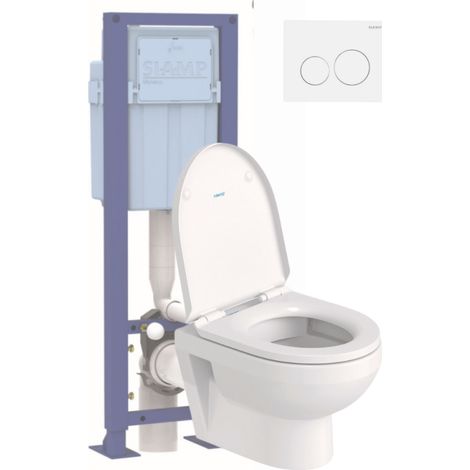 Pack inodoro compacto de pared sin aro DURAVIT Duravit N°1 con asiento freno caída + Marco soporte SIAMP + Placa de mando blanca