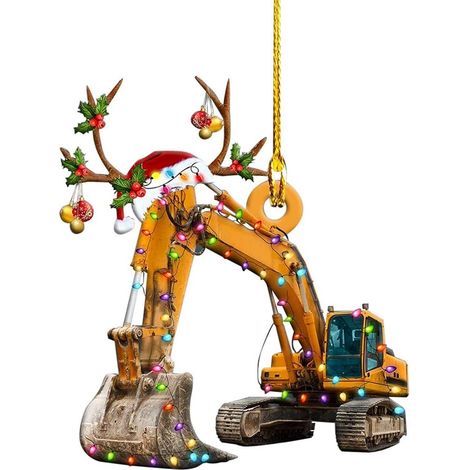 Camion de Noël en bois, bateau à vapeur, pelleteuse, camion de pompiers, jeep - Suspensions décoratives pour fête familiale, cadeau de Noël. (1/5)