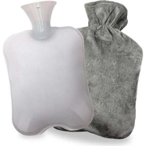 Ecleanfy - Bouillotte Eau Chaude 2L Sécurisée - Couvercle Doudou Anti-Fuite pour Enfants et Adultes - Chaleur Douce et Confortable-Gris (1/5)