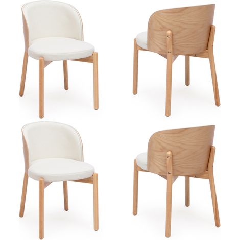 Juego de 6 sillas de comedor de madera y lino, respaldo envolvente, acabado fresno, natural (1/5)