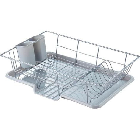 Ensemble de 3 égouttoirs à bols et à vaisselle peu encombrants avec support à couverts - maximise l'espace sur le comptoir de cuisine, coul argent (1/5)