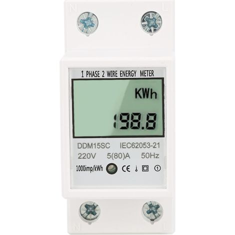 Jeffergarden Moniteur de consommation électrique, compteur numérique kWh, compteur d'énergie électronique domestique monophasé durable, montage sur rail DIN pour plus de sécurité et d'économies (1/5)