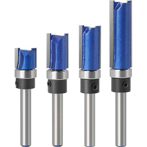 Fraise à affleurer avec roulement, queue de 6,35 mm (1/4 pouce), fraise en carbure, guide à roulement lisse, revêtement résistant à la chaleur et anti-recul pour l'ébénisterie, 14 lames droites (1/5)