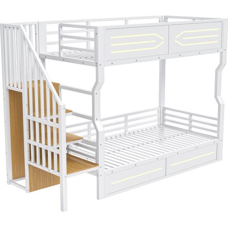 CAIziLit mezzanine 90x200 avec escalier de rangement, LED et garde-corps (1/5)