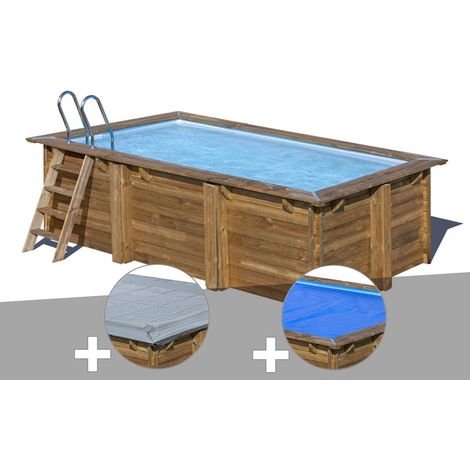 Kit piscine bois Gré Marbella 2 4,20 x 2,70 x 1,17 m + Bâche hiver + Bâche à bulles