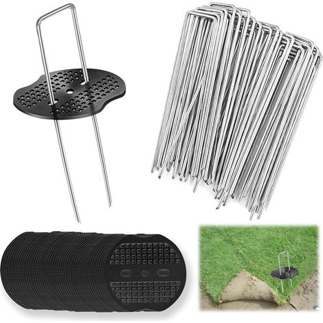 50 Piquets de Jardin avec 50 Rondelles,Sardines de Fixation,150x40mm Ø 3mm, Piquet Ancrage, pour Le Jardin, Le Paillis et Le Gazon Artificiel (1/5)