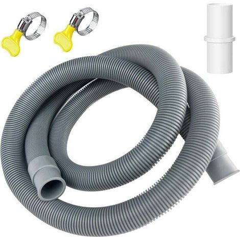 1.5M x 20 mm Tuyau Vidange Machine a Laver, Tuyau de Vidange Universel avec Support et Colliers de Serrage, Rallonge Tuyau Vidange Machine, pour machine à laver et lave-vaisselle, Gris