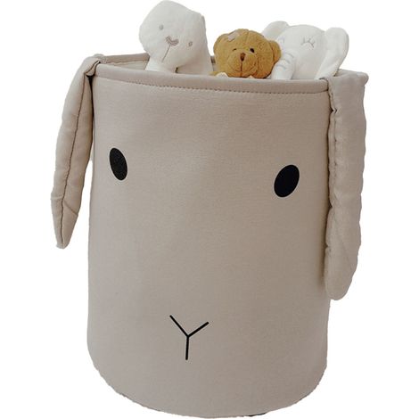 Panier de rangement en tissu pliable et imperméable, motif lapin gris, trois compartiments épais, 35 x 40 cm / 13,8 x 15,7 pouces. Idéal pour la salle de jeux ou la chambre. (1/5)