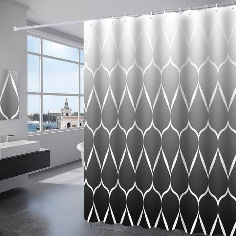 Waterproof Polyester Shower Curtain, Machine Washable, with 12 Rings (Black Gradient, 180 x 200 cm) (1/4)