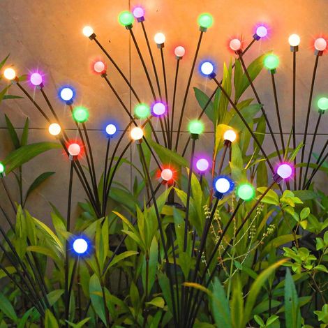 Guirnalda de luces para jardín, juego de 2 guirnaldas solares con efecto luciérnaga, 8 bombillas LED, resistente al agua IP65, iluminación solar para exteriores, decoración para fiestas de cumpleaños.
