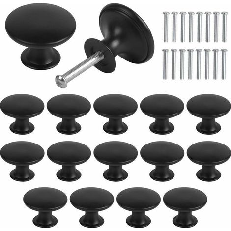 Boutons de Placard Boutons de Tiroir Vintage, 30mm Tiroir de Porte Poignée, Rond Bouton de Meubles, Boutons de Porte, Poignées de Meuble pour Armoire Cuisine, Tables Chevet 16PCS (Noir)